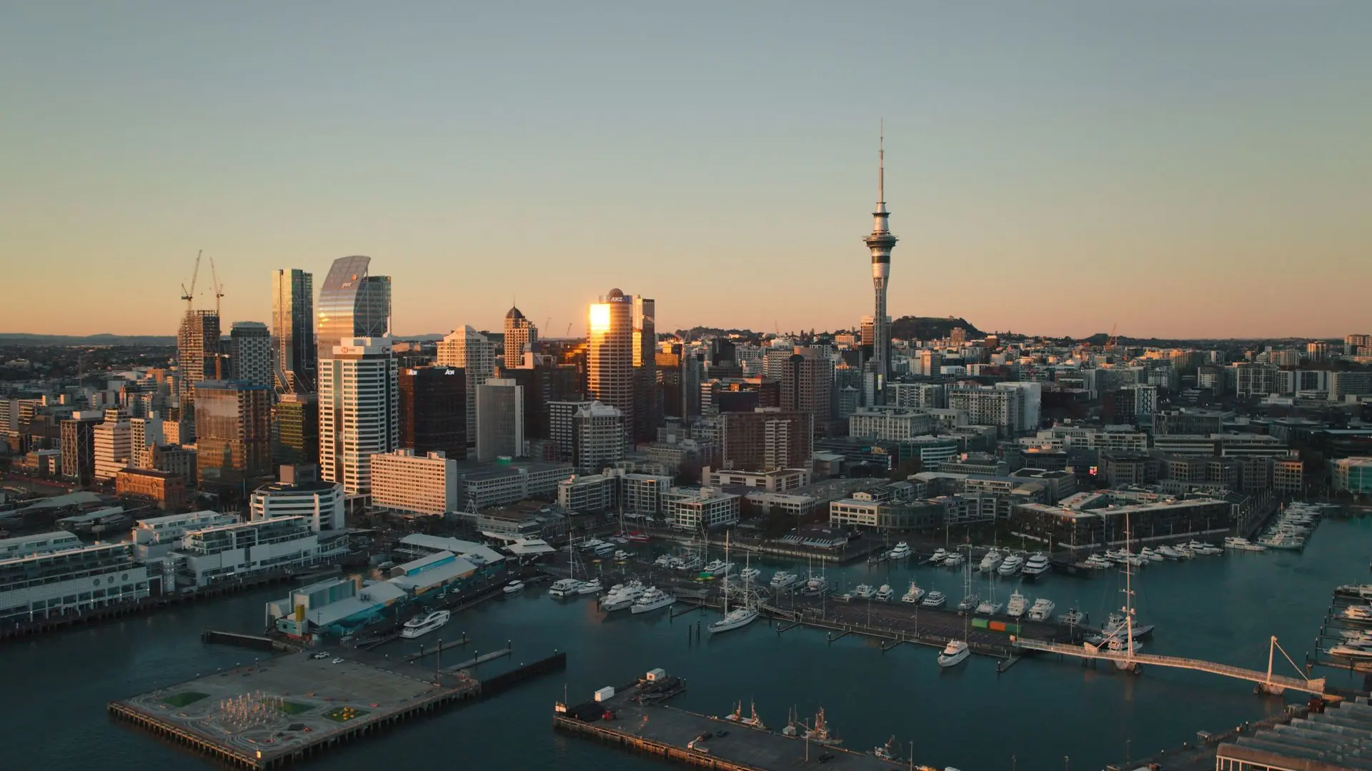 Image of Auckland Harbour at sunset