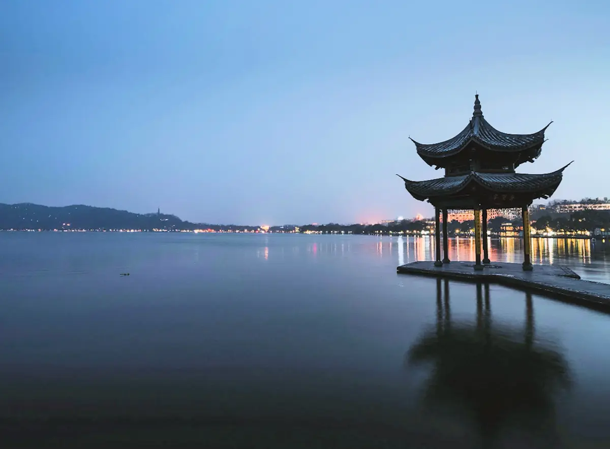 Image taken at dusk across the water at Hangzhou