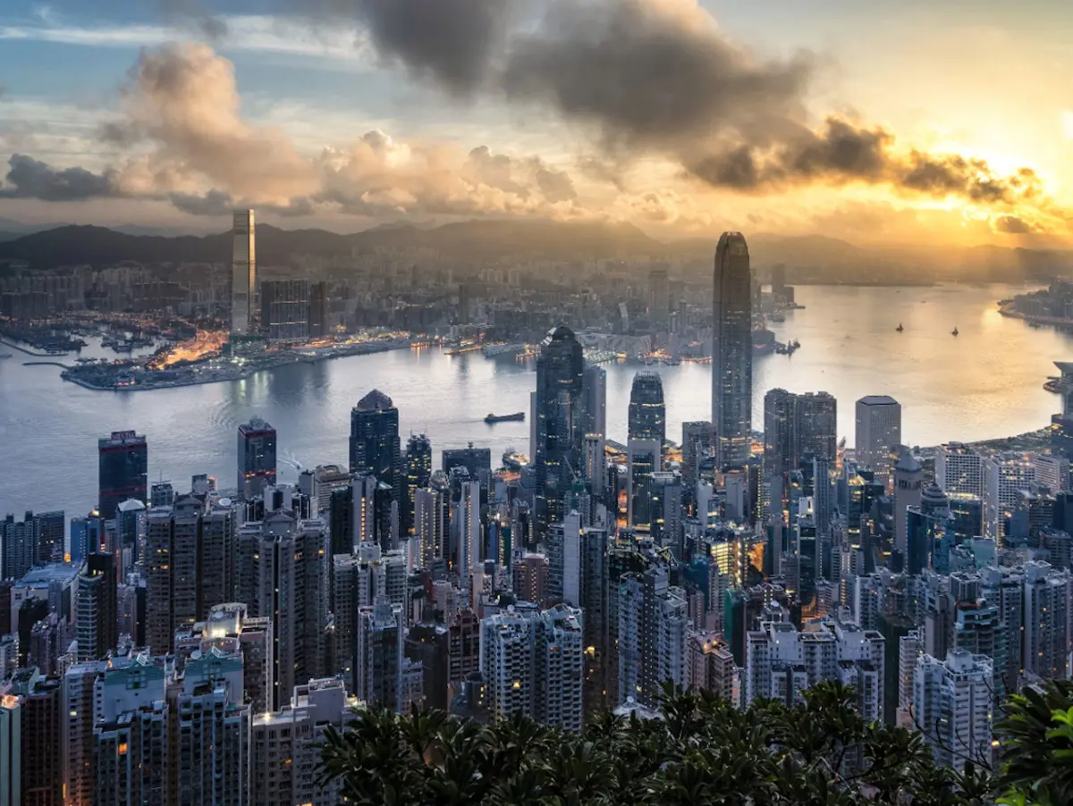 An aerial view of the Hong Kong cityscape