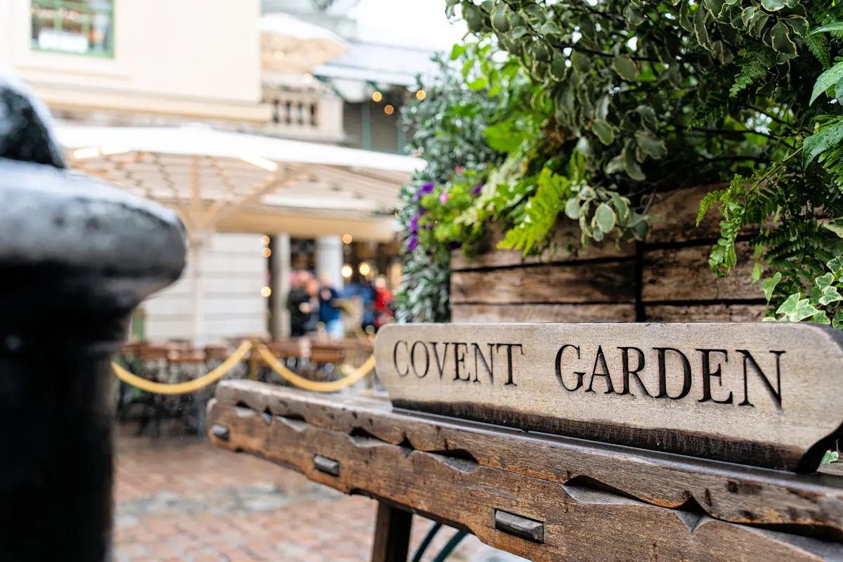 Image of an old cart situated outside Covent Garden