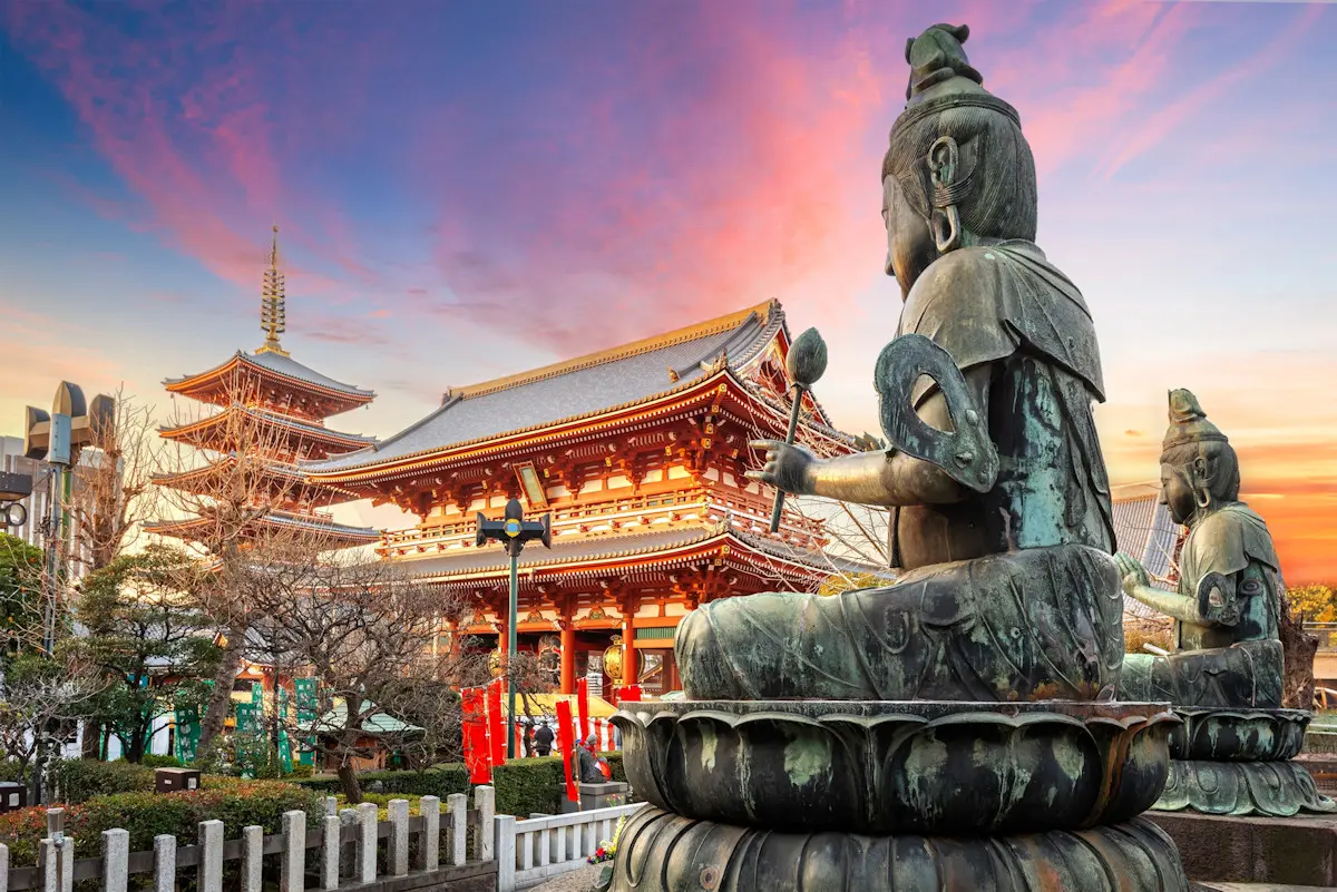 Image show Sensoji Temple in Tokyo at sunset