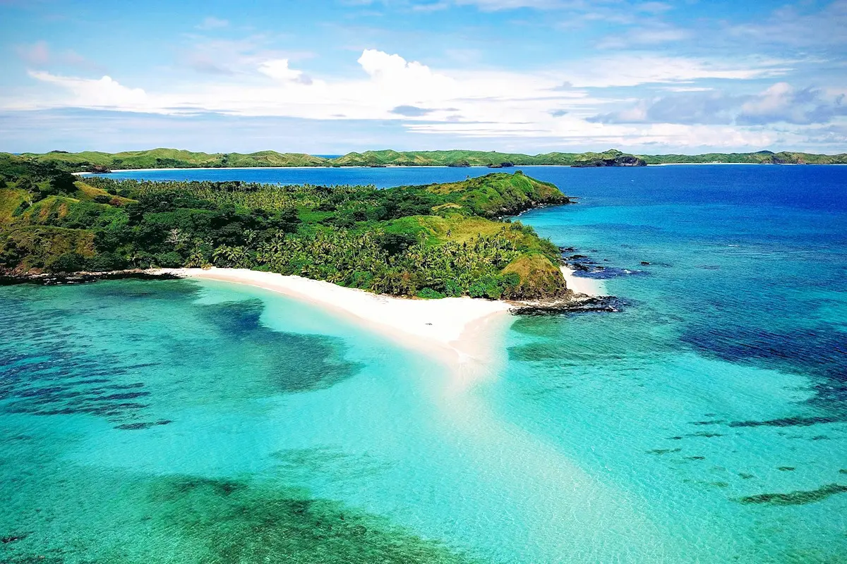 Aerial image of the beautiful coastline of Fiji
