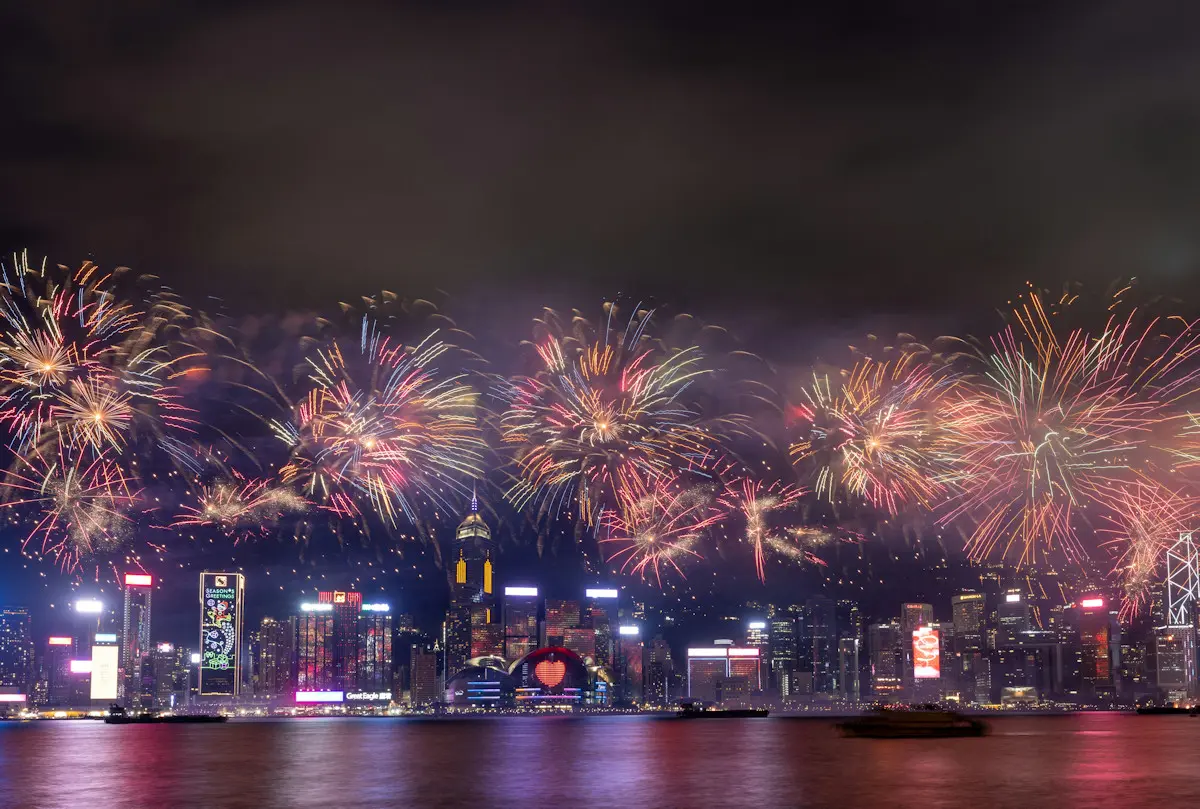 Fireworks light up the night sky to celebrate New Year in Hong Kong