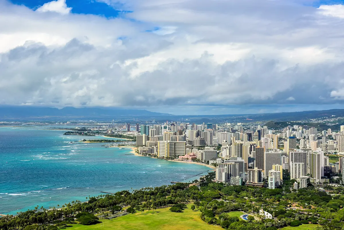 Aerial view of the coastline at Honolulu