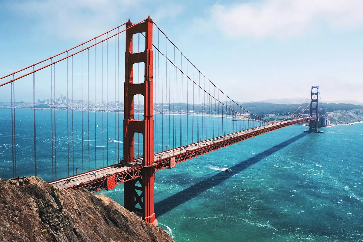 Image shows the Golden Gate Bridge, San Francisco