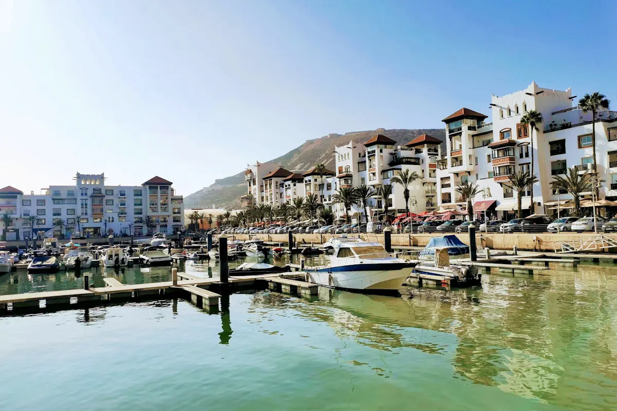 View of boats in a marina at Agadir, Morocco