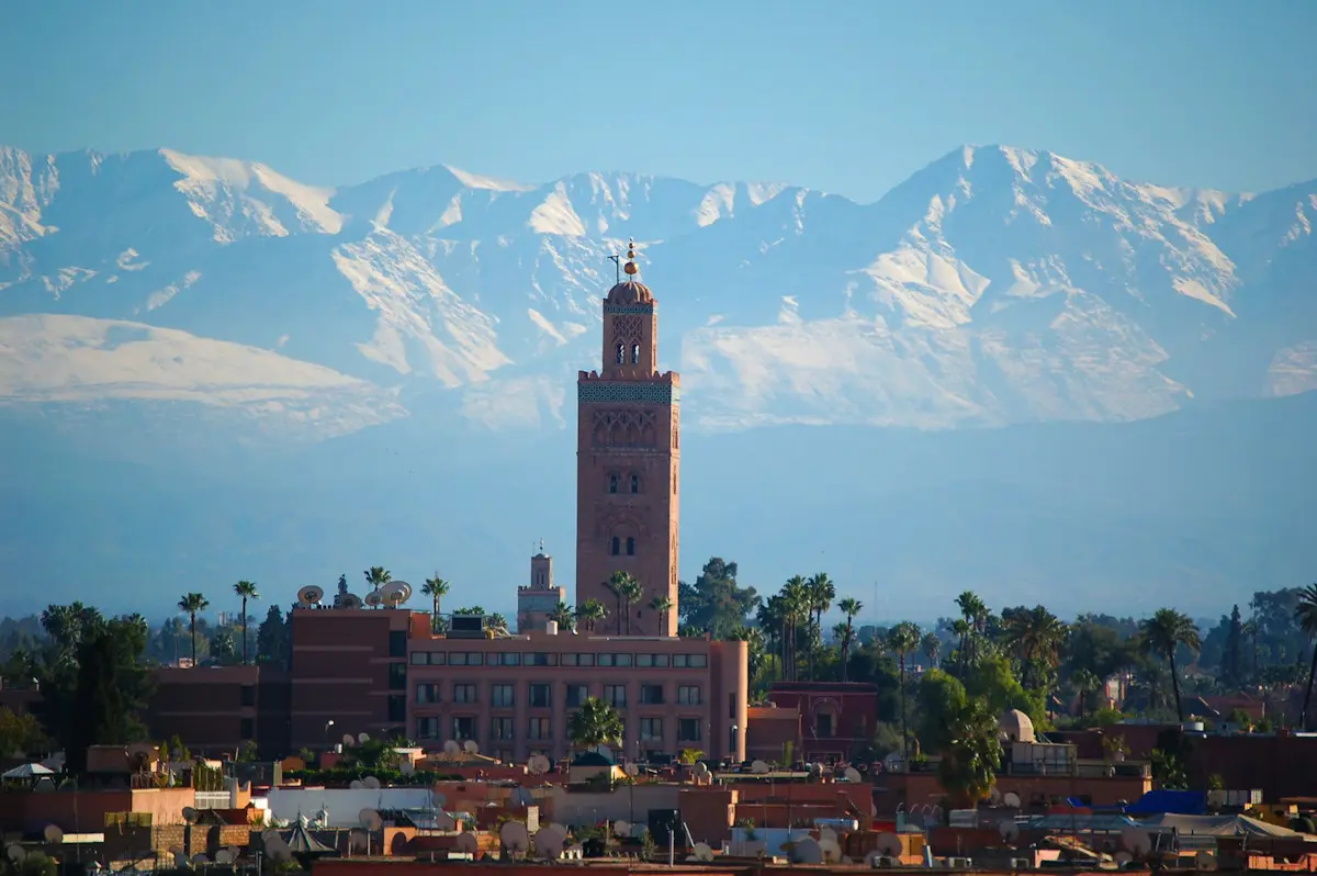 View of Marrakech with the Atlas Mountains in the distance