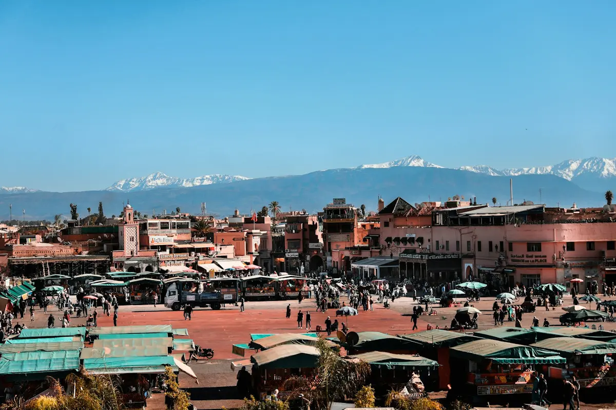 View across a bazaar in Marrakech, Morocco