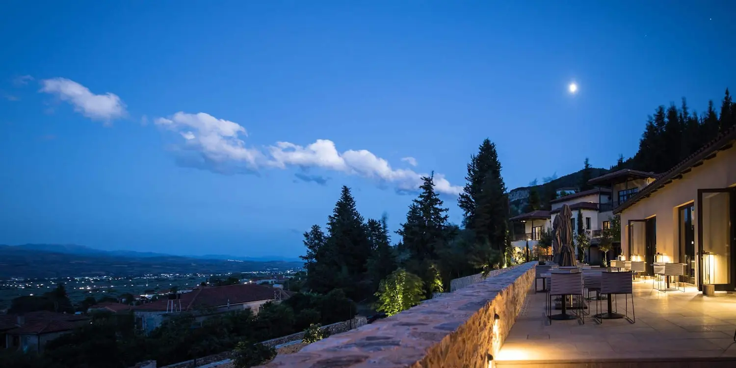 Night-time view from the terrace at Euphoria Retreat