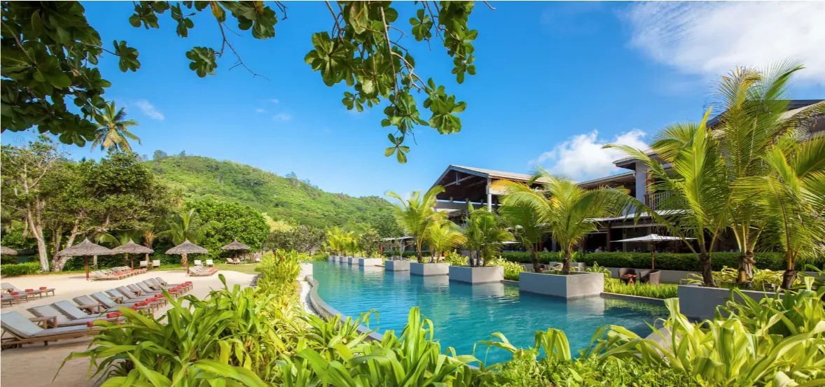 View of the main building at Kempinski Seychelles Resort
