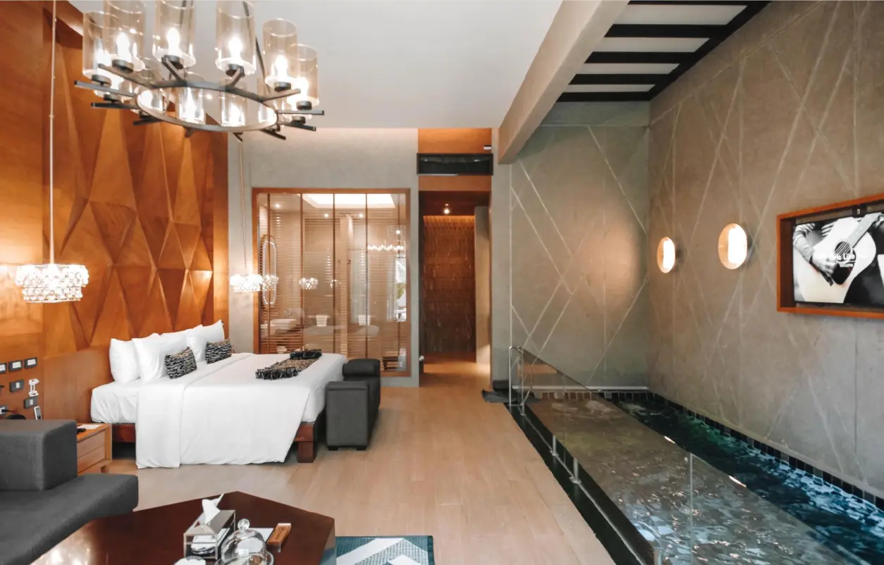 Interior view of an accessible pool villa at La Miniera