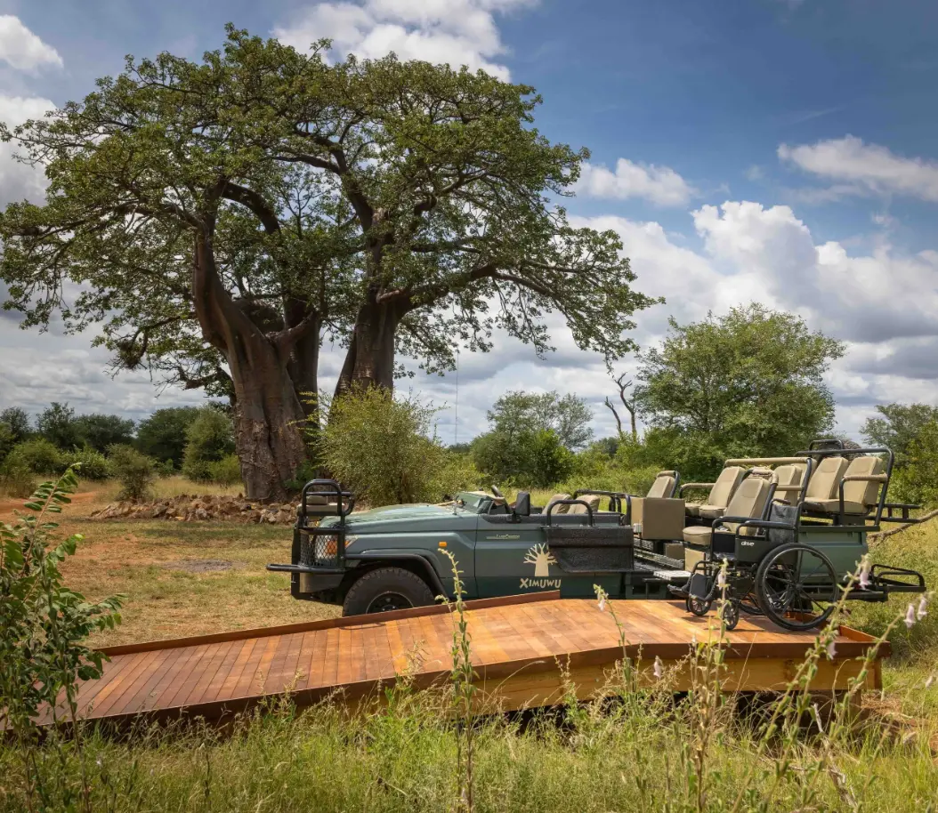 Image shows the ramp allowing wheelchair users to access the safari vehicles